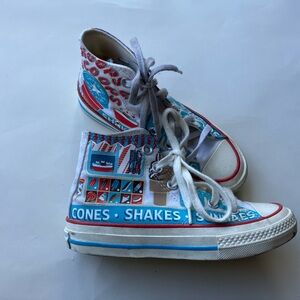 Converse Kids High-Top Sneakers with Red and Blue Ice Cream Shop Design